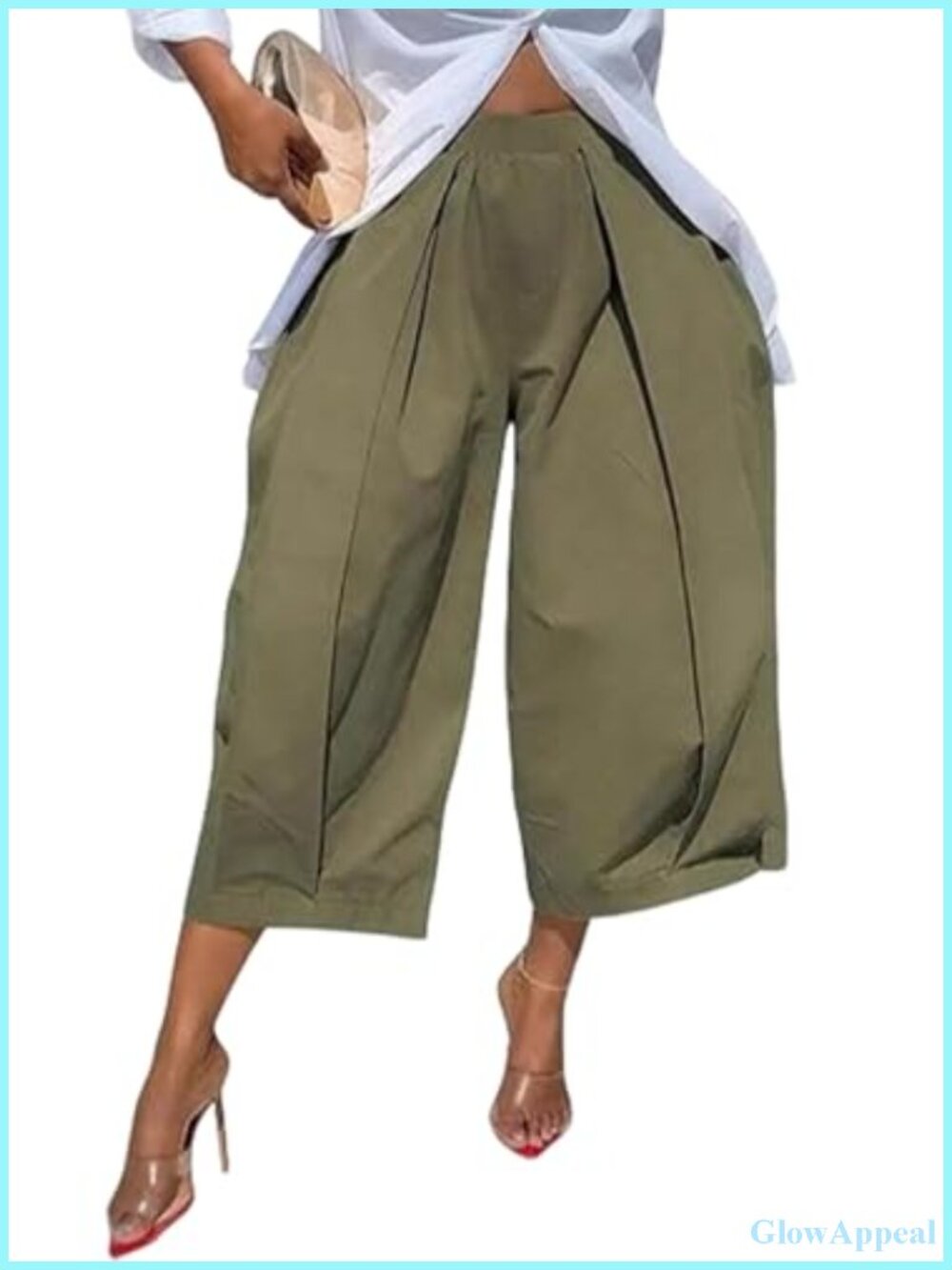 Women's Wide Leg Capri Dress Pants High Waisted Pleated Baggy Cropped Work